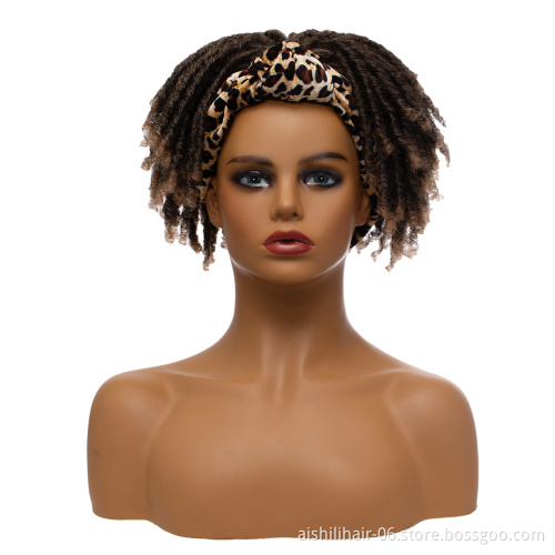 Wholesale price stort mix brown with light brown heat resistant fiber afro twist curly headband wig for women
